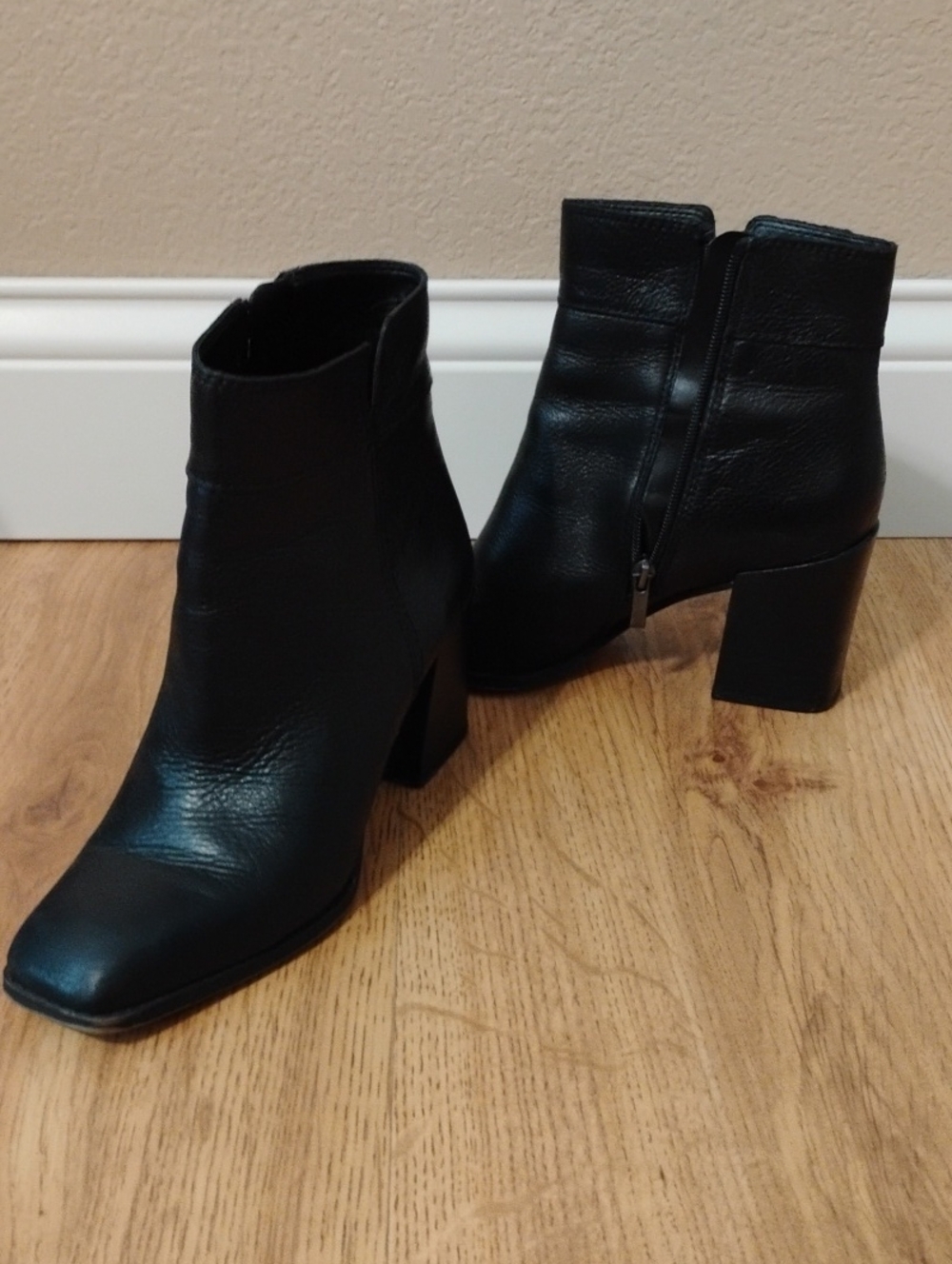 Franco Sarto Black Leather Square-Toe Ankle Booties